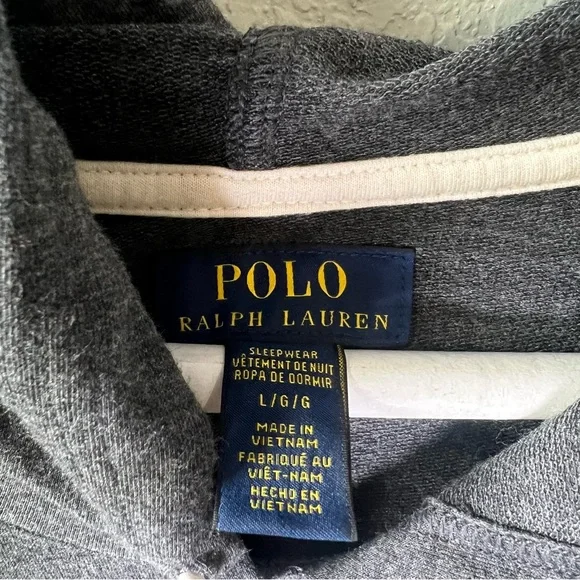 Polo Ralph Lauren Sleepwear Hoodie Size Large Gray & White - Picture 4 of 5